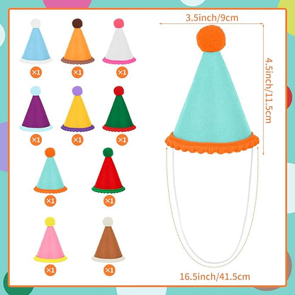 Hxezoc 10 Pcs Mini Birthday Party Hats Multicolor Lovely Crimping Cone Hats for Animals Stuffed Pets Birthday Holiday Accessories Decoration Supplies
