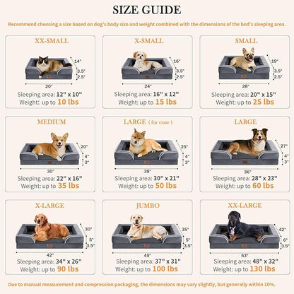 Comfort Expression Orthopedic Dog Bed for Large Dogs 36x27 Inch, Waterproof Supportive Egg Crate Foam Large Pet Bed with Removable Bolsters, Dog Couch with Washable Cover & Non-Slip Bottom, Dark Grey