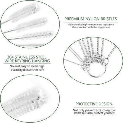 CiaraQ Bottle Cleaning Brushes, 8 Inch Nylon Tube Brush Set, Cleaner for Narrow Neck Bottles Cups with Hook, Set of 13pcs, White