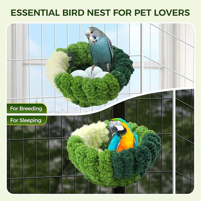 Bird Nest for Cage,Plush Hanging Bird Bed for Parakeet,Breeding Bird House for Conure,Budgie,Cockatiel,Lovebird,Canary,Finch,Hamster,Small Pets,Warm Nest (Green, S)