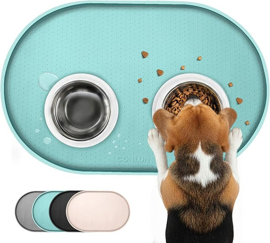Dog Food Mat,1/2 Inch Raised Edges Cat Feeding Mat for Spill Containment,BPA-Free Silicone Pet Food Mats for Floor Waterproof,Rubber Dog Placemats for Food and Water Bowls(Turq,19"x12")