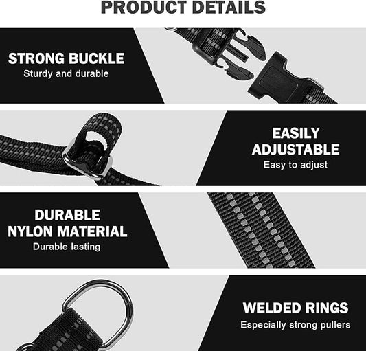 Hikiko Martingale Collar for Dogs Reflective Nylon Dog Collar with Quick Release Buckle Adjustable Training No Slip Dog Collars (Medium, Black)