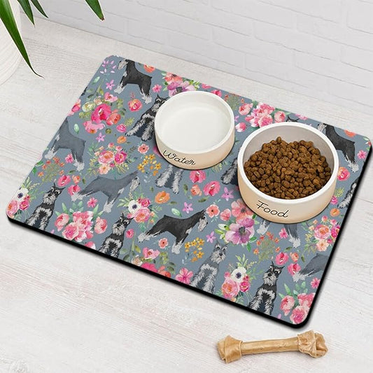 Schnauzer Dog Food & Water Mat, Pet Feeding Mat for Floor Non-Slip Waterproof, Super Absorbent Cat Bowl Mat, Easy to Clean Eco-Friendly Durable Pet Placemat,16" × 24"