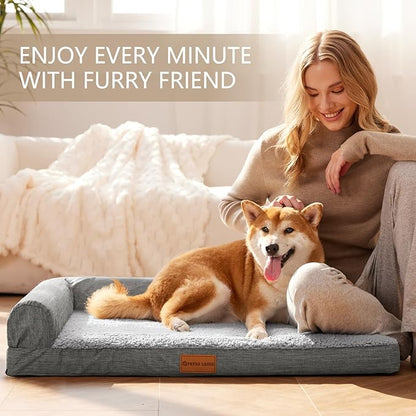 Patas Lague Orthopedic Dog Bed Medium Size Dog 30''X20'', Waterproof L Bolster Medium Pet Sofa Beds with Removable Washable Cover, Soft Comfortable Pet Couch Crate Mat with Nonskid Bottom, Grey