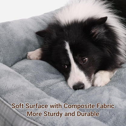 MIHIKK Rectangle Dog Beds for Extra Large Dogs & Cats, Orthopedic Sleeping Pet Bed for Couch with Durable Puppy Cuddler and Anti-Slip Bottom Machine Washable 44 * 30 Inch (Gray)