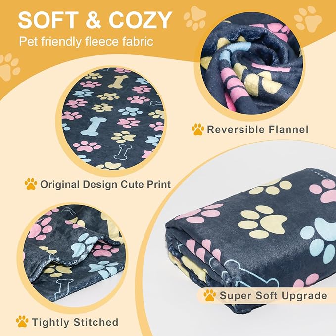 Dog Blankets for Large Dogs, 50"x40" Blanket Washable, Fuzzy Soft Pet Mat Throw Cover for Kennel Crate Bed, Cute Paw Pattern, Cat Blanket, Gifts Medium Small Pet Essentials, Navy Blue