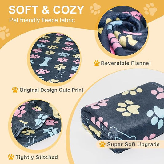 Dog Blankets for Large Dogs, 60"x50" Blanket Washable, Fuzzy Soft Pet Mat Throw Cover for Kennel Crate Bed, Cute Paw Pattern, Cat Blanket, Gifts Medium Small Pet Essentials, Navy Blue