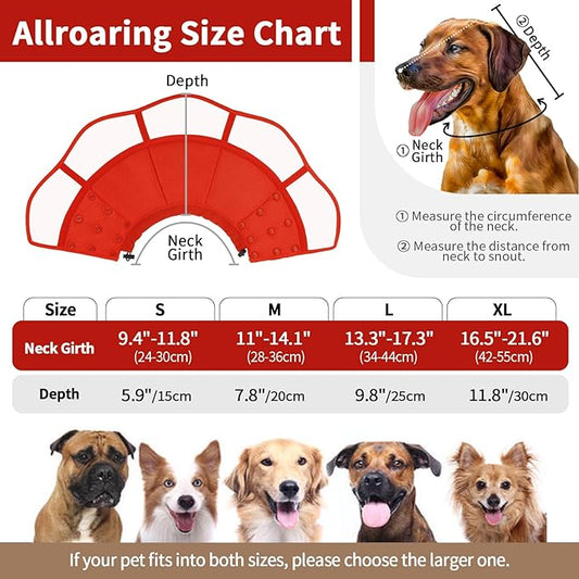 Allroaring Dog Cone Collar After Surgery, Soft Dog Cones for Large Dogs, Breathable Pet Elizabethan Collar Dogs Recovery Cone to Stop Licking Protective Wound Lightweight E-Collar, Red XL
