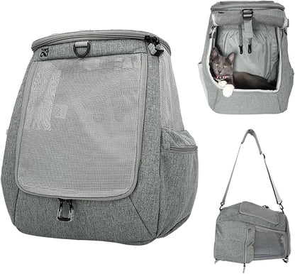 Travel Cat Navigator Carrier Bag - Premium Cat Backpacks for Carrying Cats, Travel, Hiking, Outdoor Use - Grey Mesh Backpacks for Small, Medium, Large Cats up to 25 LBS with Side Pockets, Zipper Clips