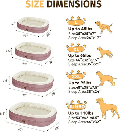 Orthopedic Waterproof Large Dog Bed: Memory FoamWashable Dog Bed with Bolsters - Removable Orthopedic Cover for Medium L XL Large Sized Pet - Non-Slip Bottom - Pink