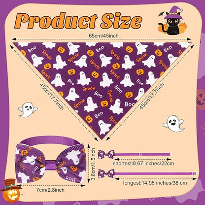 Sanwuta 50 Pcs Halloween Dog Bandanas and Collar Bow Ties Set 25 Bandanas Bulk 25 Charm Dog Collar Pet Pumpkin Triangle Pet Scarf Bowtie for Small Medium Large