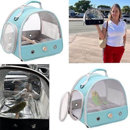 Bird Carrier, Portable Small Bird Parrot Parakeet Carrier with Standing Perch and Stainless Steel Tray, Side Access Window Collapsible