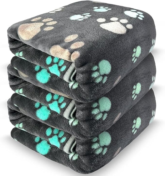 Dog Blankets for Large Dogs, 3 Pcs Dog Blanket Washable, Soft Fluffy Flannel Pet Blanket Mat Cover for Bed Couch, Cute Print Puppy Blanket 60" x 50"