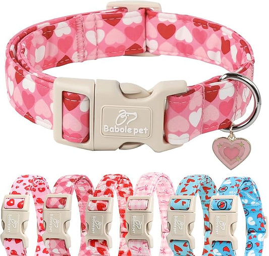 Valentines Dog Collar for Giant Large Dogs - Cute Valentine Pink Hearts Girl Dog Collars, Adjustable Girly Puppy Collar with Quick Release Buckle for Female Dogs XL