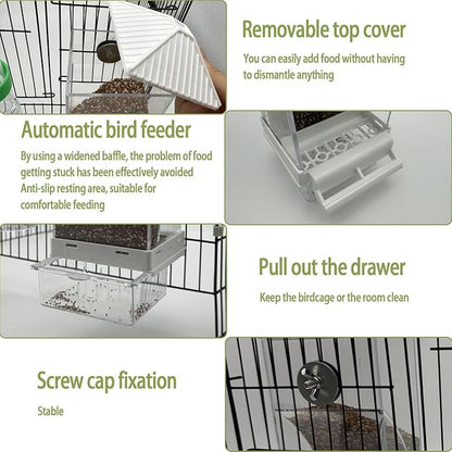 No Mess Bird Feeder Water Dispenser Set, Automatic Bird Feeder for Cage Transparent Acrylic Food Container Drinker Cage Accessories Parakeet Cockatiel Lovebird Finch (White)