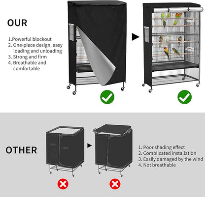 Roasivi Universal Large Birdcage Cover Black Out and Breathable Cages Cover for Parrots and Other Small Animals Durable Waterproofing Washable Material 31" L x 21" W x 53" H Black