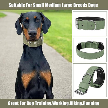 Heavy Duty Tactical Dog Collar - 1.5" Width Military Durable Thick Nylon with Adjustable Metal D Ring & Buckle Working Training K9 Collar for Medium Large Dogs (XL(23"-26"), Army Green)
