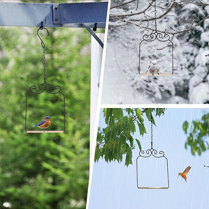 3PK Metal Frame Hummingbird Swings and Perches with Wooden Dowel Black Bird Swing Outdoor Bird Perch Humming Bird Swing (3PK)