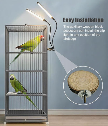 KINGYEENUO Double-Headed LED Bird Cage Light, Full Spectrum LED Pet Light, 10 Brightness Levels & 3/9/12H Timer, for Natural Environment Simulation, Safe for Hookbill Birds, Lighting Fixture Combo Kit