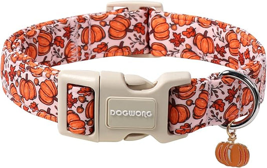 DOGWONG Pumpkin Dog Collar- Cute Pink Fall Dog Collars Adjustable Maple Fall Dog Collar for Small Medium Large Dogs M