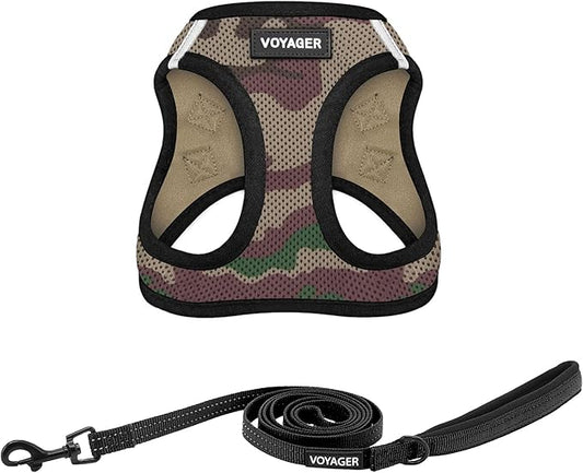 Best Pet Supplies Voyager Step-in Air All Weather Mesh Harness and Reflective Dog 5 ft Leash Combo with Neoprene Handle, for Small, Medium and Large Breed Puppies - Army/Black Trim, XX-Small