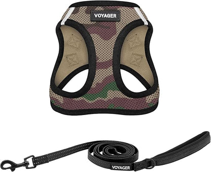 Best Pet Supplies Voyager Step-in Air All Weather Mesh Harness and Reflective Dog 5 ft Leash Combo with Neoprene Handle, for Small, Medium and Large Breed Puppies - Army/Black Trim, X-Small