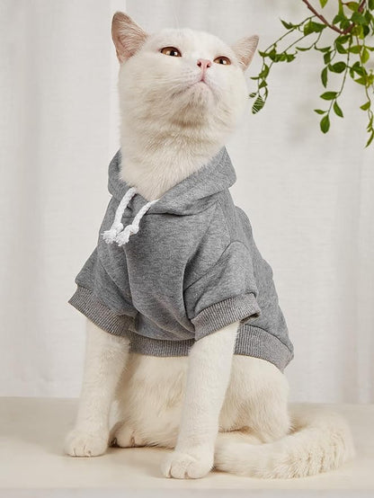 QWINEE Basic Dog Hoodie Sweatshirt Puppy Sweater Warm Cat Costumes Pet Clothes for Chihuahua Puppy Kitten Small Medium Dogs Grey and Cadet Blue Small