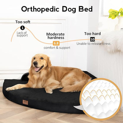 Large Dog Bed - XL Orthopedic Egg-Crate Memory Foam Dog Beds with Removable Washable Cover, Waterproof Pet Beds with Non-Slip Bottom, Black