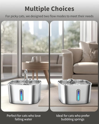 Cat Water Fountain Stainless Steel, 74oz/2.2L Automatic Cat Drinking Fountain with 4 Filters & 4 Sponges, Pet Water Dispenser with Quiet Pump, Suitable for Cats, Dogs and Multi-pet households