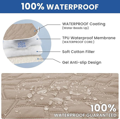 Waterproof Dog Blanket, Non-Slip Soft Pet Bed Cover, Couch Cover for Dogs Washable, Protects Sofa, Furniture, Crate, Car, Tear Resistant Leakproof Pet Blanket (82x82 Inch, Khaki)