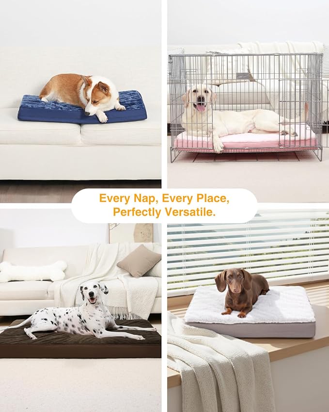 KSIIA Orthopedic Dog Bed - Waterproof, Large Size, Plush, Washable, Egg Crate Foam, Removable Cover, Non-Slip Bottom, 44 x 32 Inch, Gray