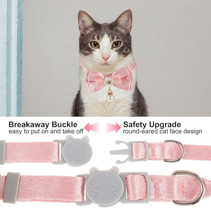 Cat Collar Breakaway, Cat Collar with Pearl Pendant Quick Release Safe Buckle Pink Bowtie Adjustable Baby Kitten Collars Cute Cat Collar for Girl Cat (Style1)