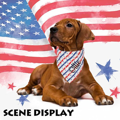 Personalized 4th of July Dog Bandana Embroidered Name Custom Neckwear Dog Scarf for Small Medium Large Dogs Cats Pets Birthday Gift