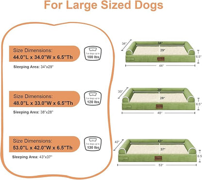 Large Dog Bed Orthopedic Washable: Beds Bolster XXL Bed Big XLarge Dogs Egg Crate Foam Sofa Couch Waterproof Removable Cover - Grass Green
