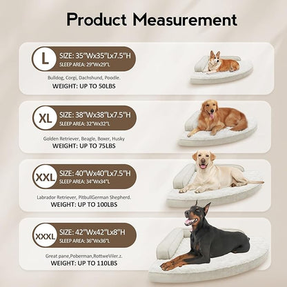 Large Orthopedic Dog Bed with Sides Big Dog Beds with Removable Washable Cover Non-Slip Waterproof Pet Bed for Medium Large Dogs - Beige L