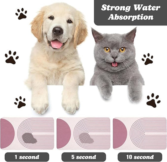 Dog Food Mats for Floors Waterproof, Cat Water Bowl Mats Pet Feeding Absorbent Mat Placemats for Food and Water Pink Bohemia 16 * 24 inch