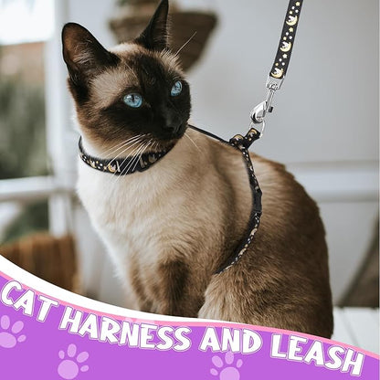 2 Pack Cat Harness and Leash with Collar Set, Escape Proof Cat Harness Adjustable Kitten Harness Glow in The Dark for Small Medium Cats