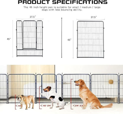 Dog Playpen,32/40/45 Inch Height in Heavy Duty, Folding Indoor Outdoor Anti-Rust Dog Exercise Fence, Portable Pet Playpen with Door for Large Medium Small Dogs and Pet (40 Panels, 45 Inch) Silver