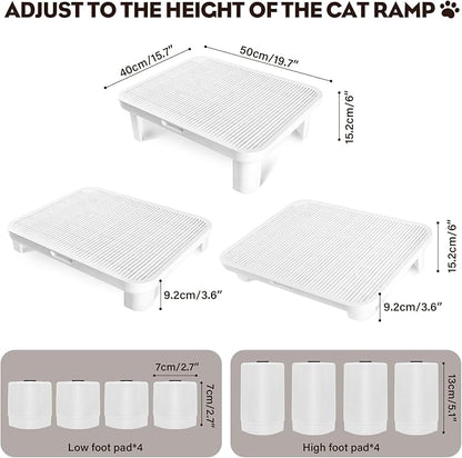 Adjustable Cat Step Ramp, Double Layer Litter Box Step with Filter Function, Replaceable Feet, Elevated Litter Box Ramp for Elderly Cats Easy Cleaning Cat Catcher for Floor Indoor (White)