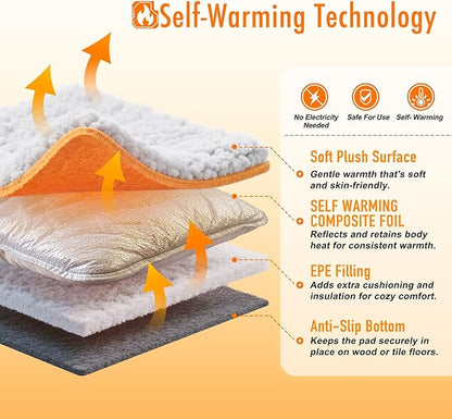 Self Warming Pet Bed for Cats & Dogs, Heated Pet Mat, 2.0 Upgraded Thermal Foil Heating Pad, Plush Self-Heating Bed for Crate, Floor, with Removable Washable Cover, Non-Slip, Gray, 22"x34"