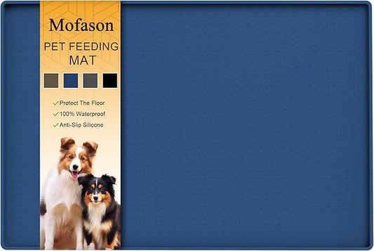 Mofason Pet Food Mat Waterproof Dog Mat 24”x16” Large – 0.5” inch Raised Edge, Pet Cat Silicone Feeding Placemat Water Bowl Tray for Floors, Nonslip Washable Dog Mat for Food and Water