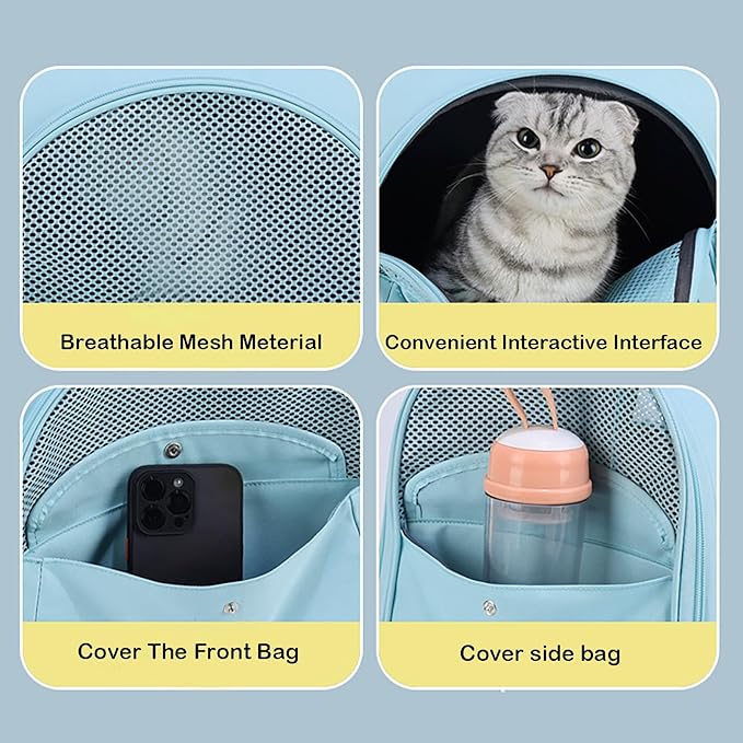 Cat Carrier Backpack,Large Space Animal Carrier Backpacks for Small Dogs Kitten and Medium Cats, Comfort & Safety,Design Reduces Pressure for Travel Outdoor and Vet Visits (Blue)