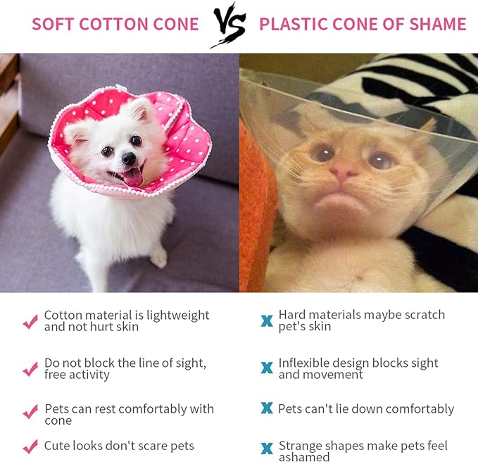 Adjustable Dog Cat Cone,Soft Recovery Cat Cone Collar,Dog Protective Collar for Cats Surgery,Pink,Small,Medium (Pink, Medium)