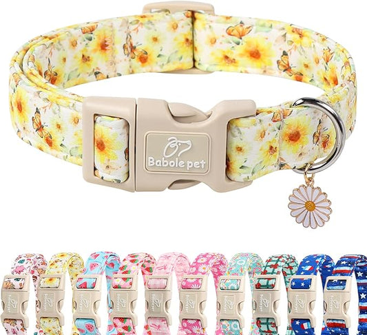 Sunflower Dog Collar, Adjustable Cute Dog Collars for Small Dogs, Lightweight Summer Fall Pet Collar with Quick-Release Buckle for Boy&Girl Dogs S