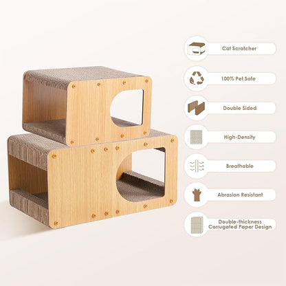 EHEYCIGA Cardboard Cat Scratcher House, 20-Inch Corrugated Cat Scratcher for Indoor Cats, Large Scratching Board Pad, Brown
