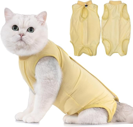 Avont Cat Recovery Suit - Kitten Onesie for Cats After Surgery, Cone of Shame Alternative Surgical Spay Suit for Female Cat, Post-Surgery or Skin Diseases Protection -Yellow(L)