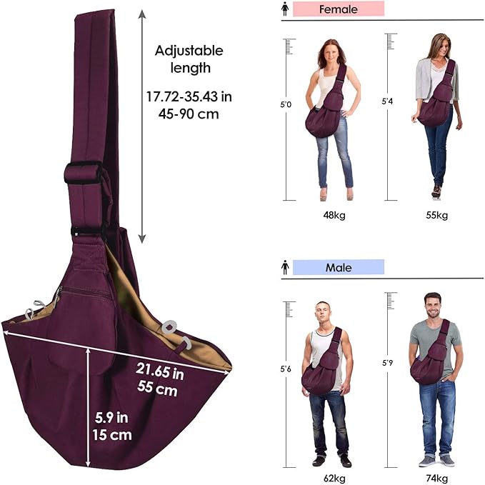 SlowTon Dog Carrier Sling - Thick Padded Shoulder Strap Adjustable Dog Carriers for Small Dogs, Puppy Carrier Purse for Pet Cat with Front Zipper Pocket Safety Belt Machine Washable, WR, S