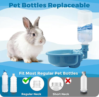 VANNON 16oz Pet Water Bottle, Gravity Dog Water Bowl Dispenser for Cage, Anti-Overflow Water Dispenser for Small Dogs, Cats, Rabbits and Other Small Animals, BPA Free, Blue