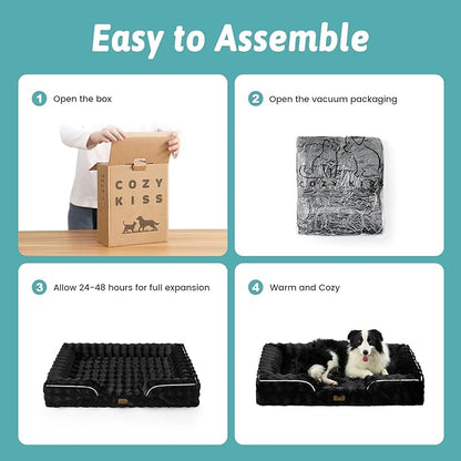 Orthopedic Dog Bed for Large Medium Size Dog, Soft and Warm Faux Fur Sofa for Pet Up to 75 lbs, Foam Bolster Anti-Slip Couch with Washable Removable Cover, L 36x27x6.5 inch, Black