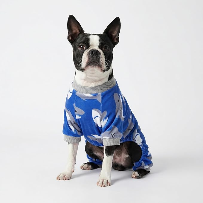 Fitwarm Shark Dog Pajamas, Dog Clothes for Small Dogs Girl Boy, Pet Onesie with Feet, Cat Outfit, Lightweight Velvet, Royal Blue, Medium